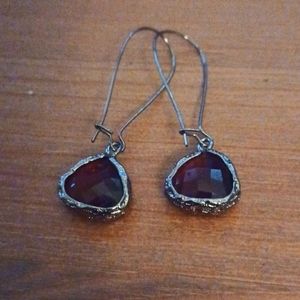 Purple jewel hammered silver earrings